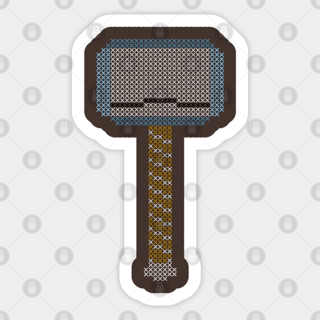 Thor Hammer Cross Stitch Sticker by EightUnder